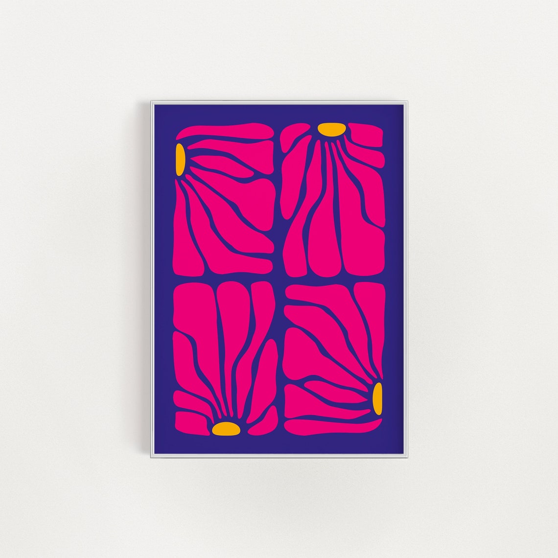 Hot Pink Abstract Floral Four Panel Grid Navy Bold Modern Art Poster