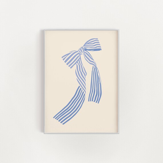 Vintage Blue Striped Hair Bow Coquette Balletcore Aesthetic Poster