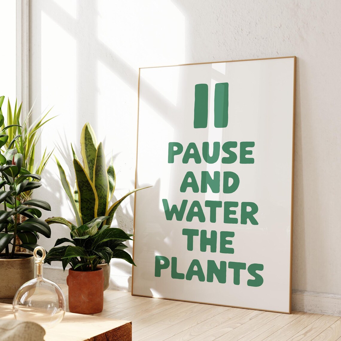 Pause And Water The Plants Funny Green Typography Quote Poster - Image 3