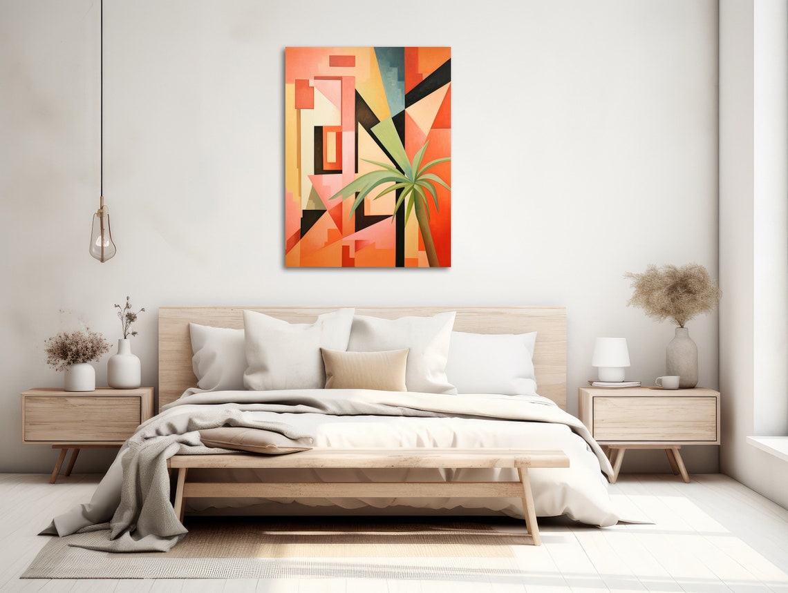 Geometric Tiki Palm Abstract In Coral Orange And Black Poster - Image 2