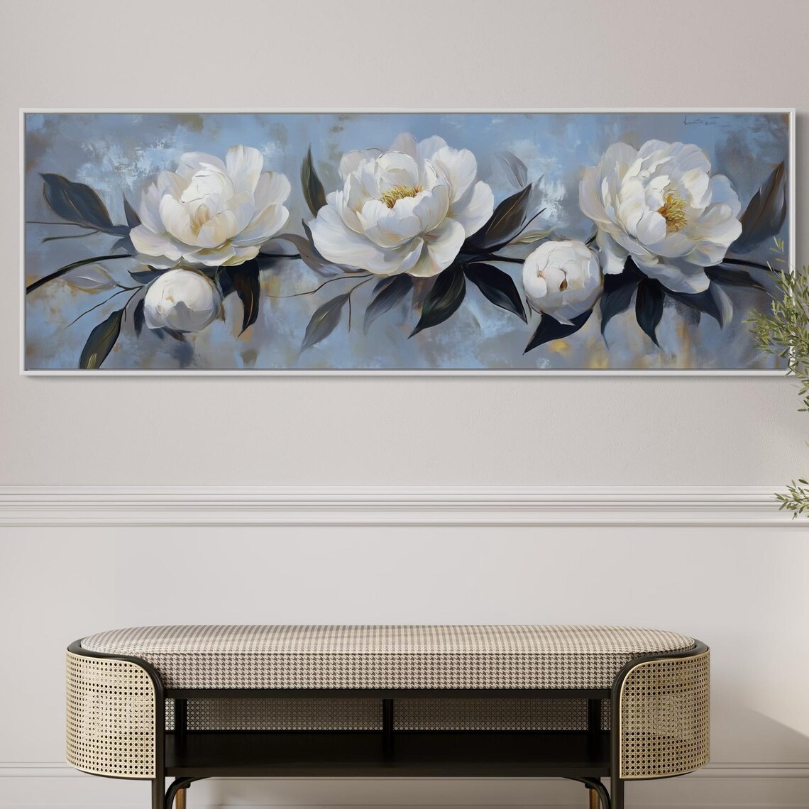 White Peony Art Print, Elegant Botanical Decor