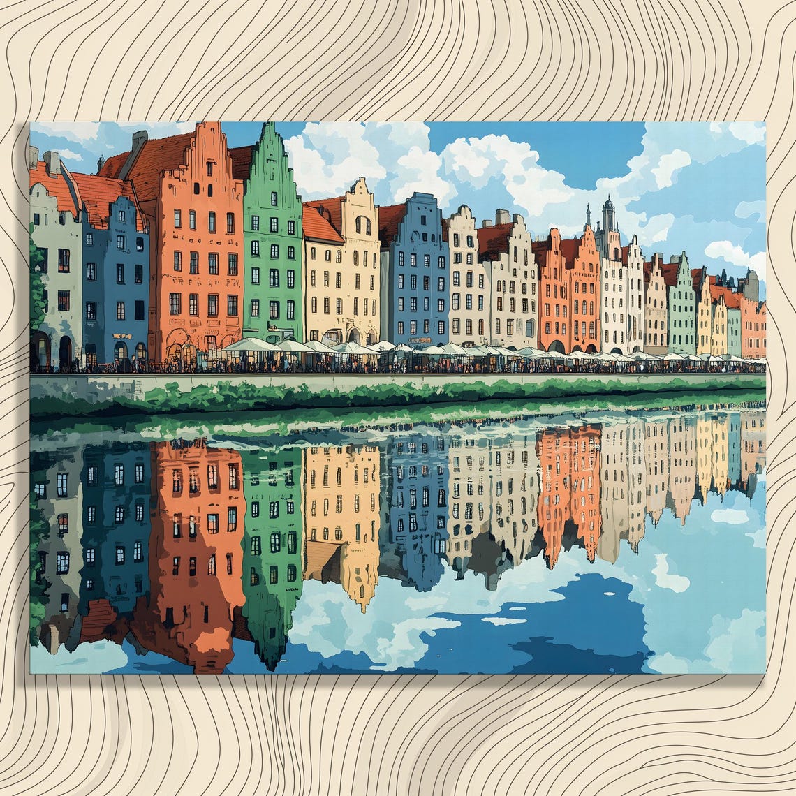 Colorful European Old Town Waterfront Houses Reflected In River Poster