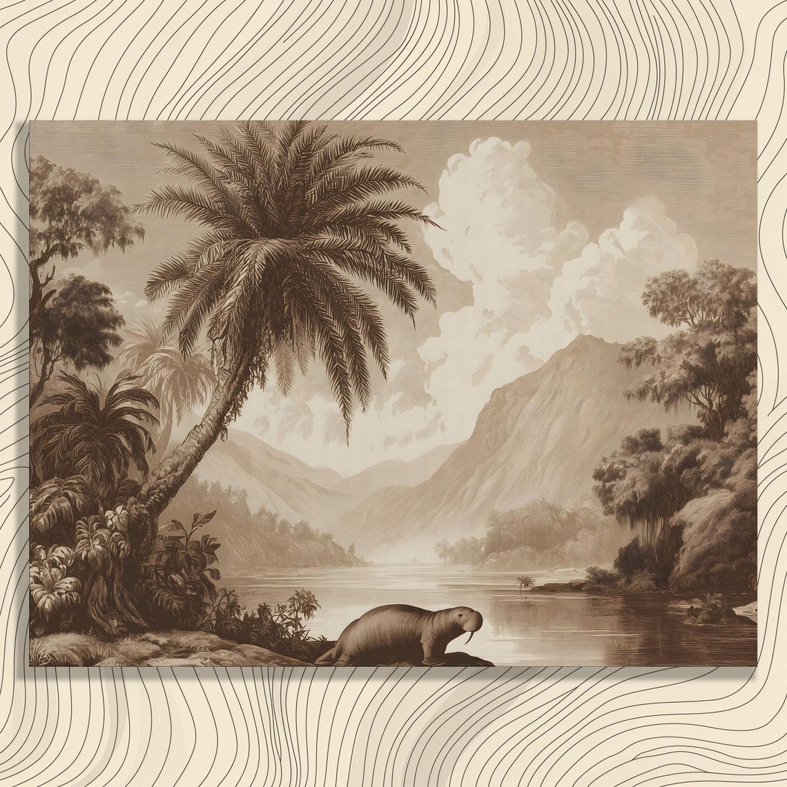 Vintage Manatee Tropical River Naturalist Engraving Sepia Art Print