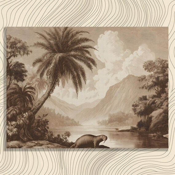 Vintage Manatee Tropical River Naturalist Engraving Sepia Art Print
