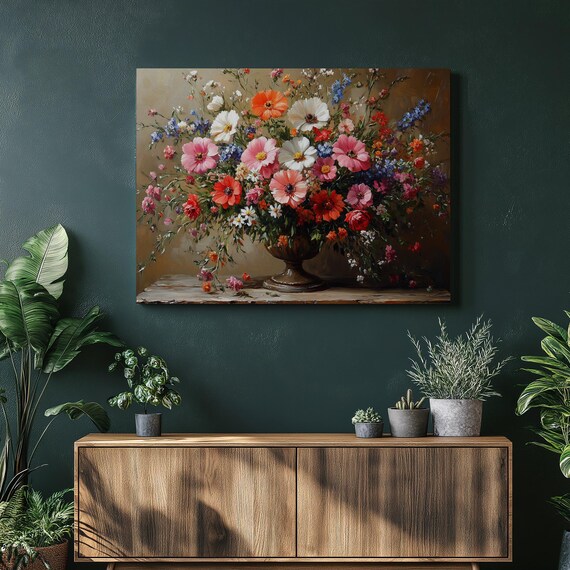 Colorful Cosmos Wildflower Bouquet Vintage Still Life Poster