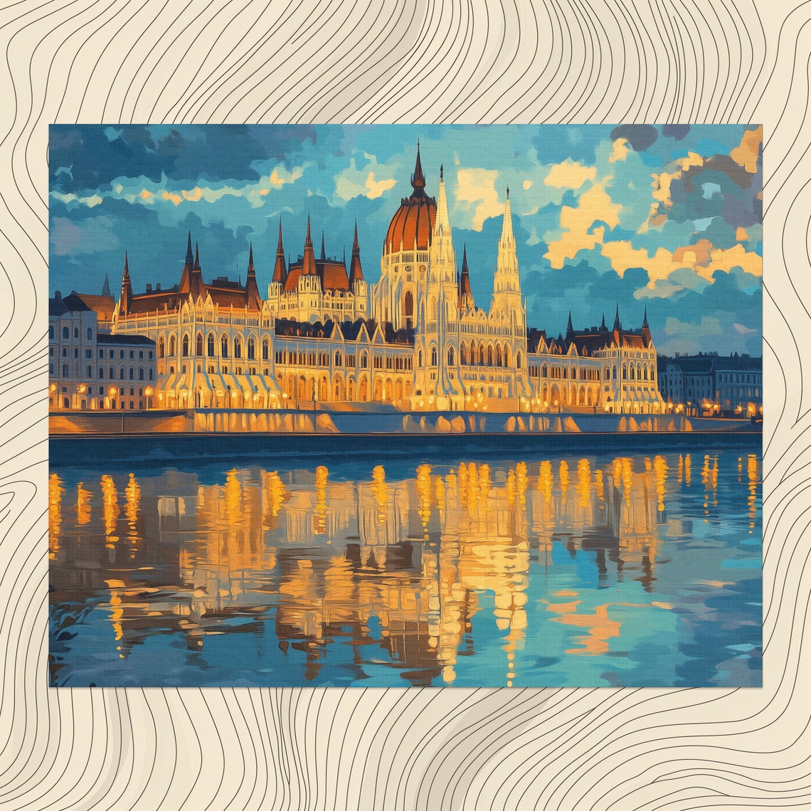 Budapest Parliament Building Danube River Night Reflection Poster