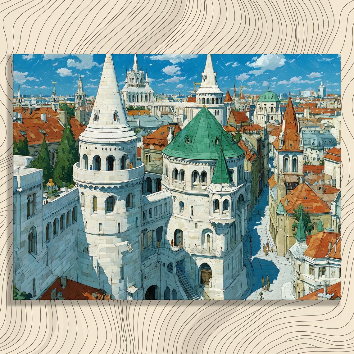 Fishermans Bastion Budapest Old Town Skyline Colorful Travel Poster
