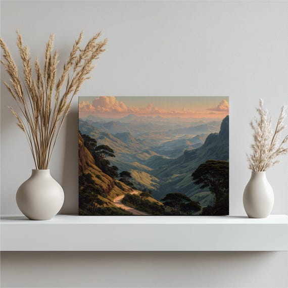 Serene Mountain Road Canvas Wall Art Sunset Landscape Pastel Sky Clouds Winding Nature Print Classic Decor Painting Gift