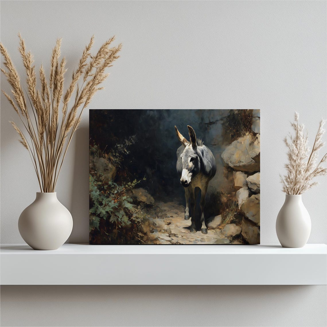 Donkey Walking Down A Rocky Mountain Path Moody Farm Animal Wall Art
