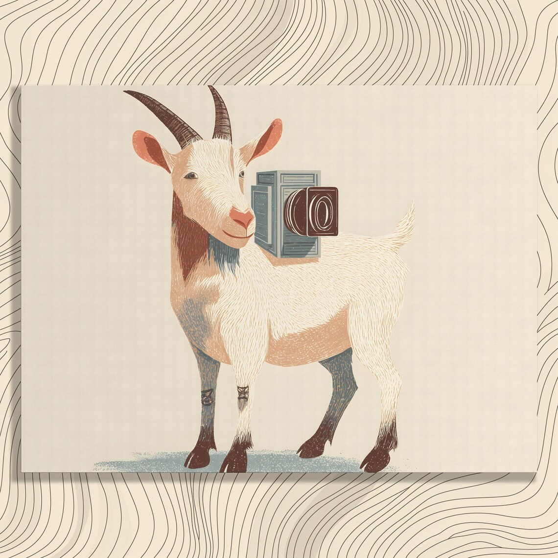 Quirky Goat Carrying Vintage Camera Fun Animal Art Portrait Poster