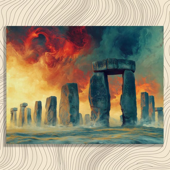 Surreal Stonehenge Canvas Wall Art Dramatic Twilight Sky Print Abstract Nature Landscape Painting Ancient Monument Home Decor Gift