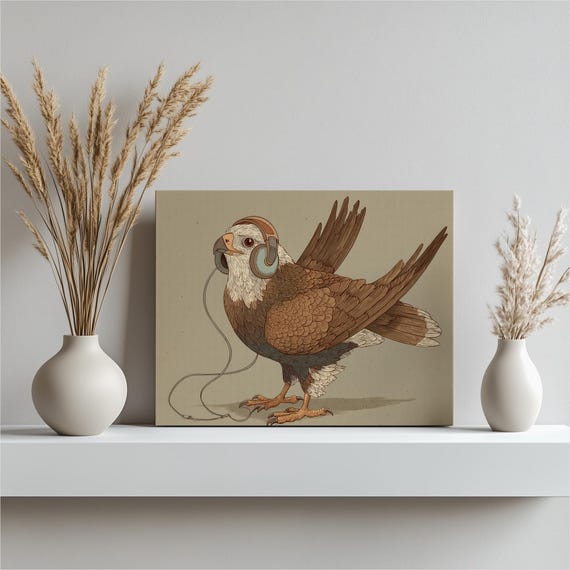 Quirky Falcon Canvas Wall Art Bird Illustration Decor Print Lover Nature Unique Animal Wildlife