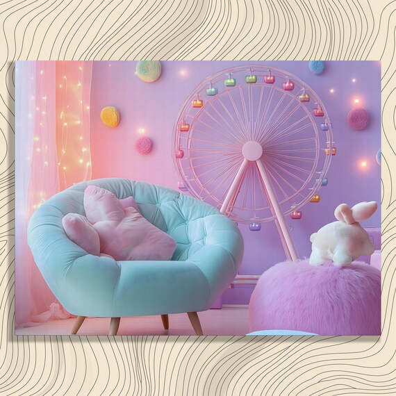 Whimsical Ferris Wheel Canvas Wall Art Pastel Boho Style Decor Print With Colorful Soft Lighting Gallery Gift For Parents