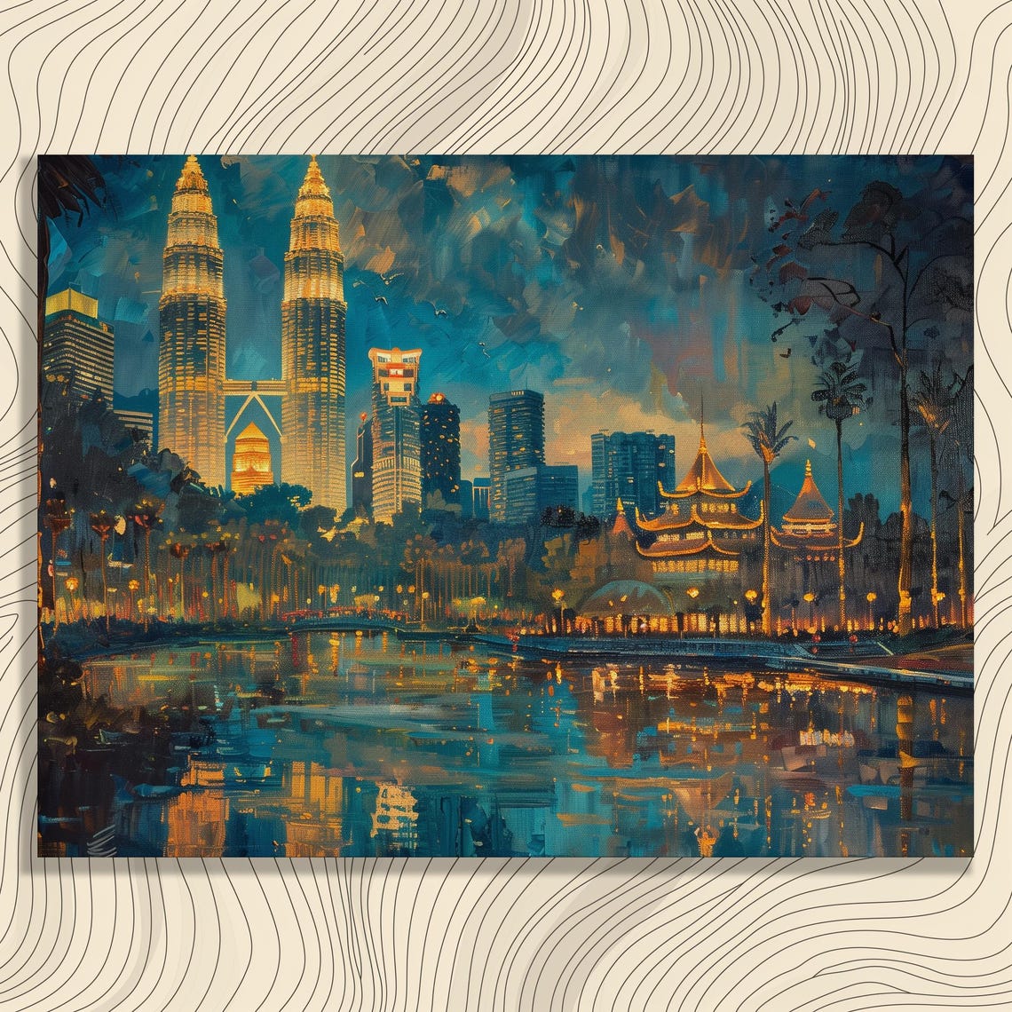 Kuala Lumpur Petronas Towers Night Skyline Lake Reflection Poster