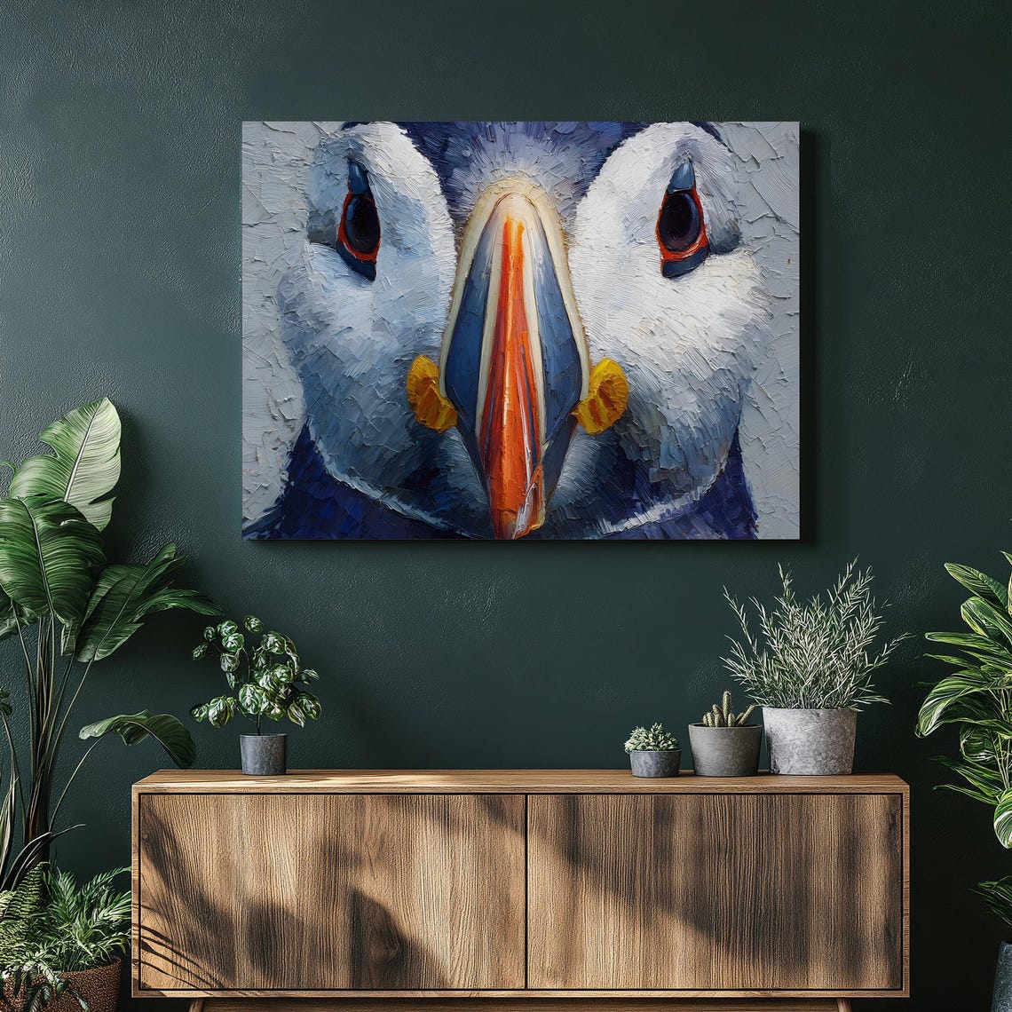 Puffin Face Close Up Textured Impasto Seabird Oil Painting Poster