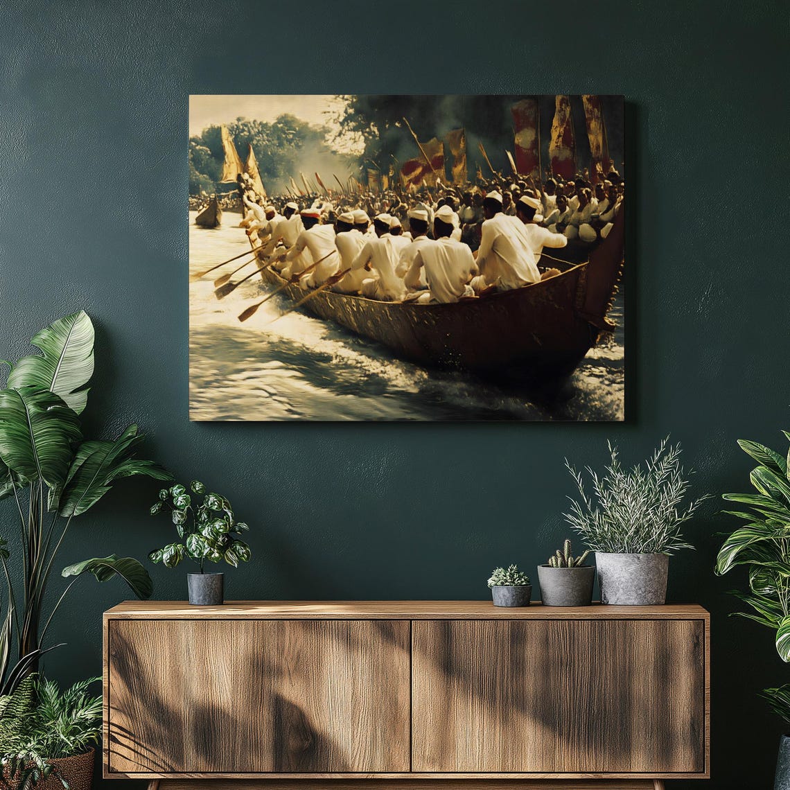 Traditional Dragon Boat Race River Team Paddlers Action Poster