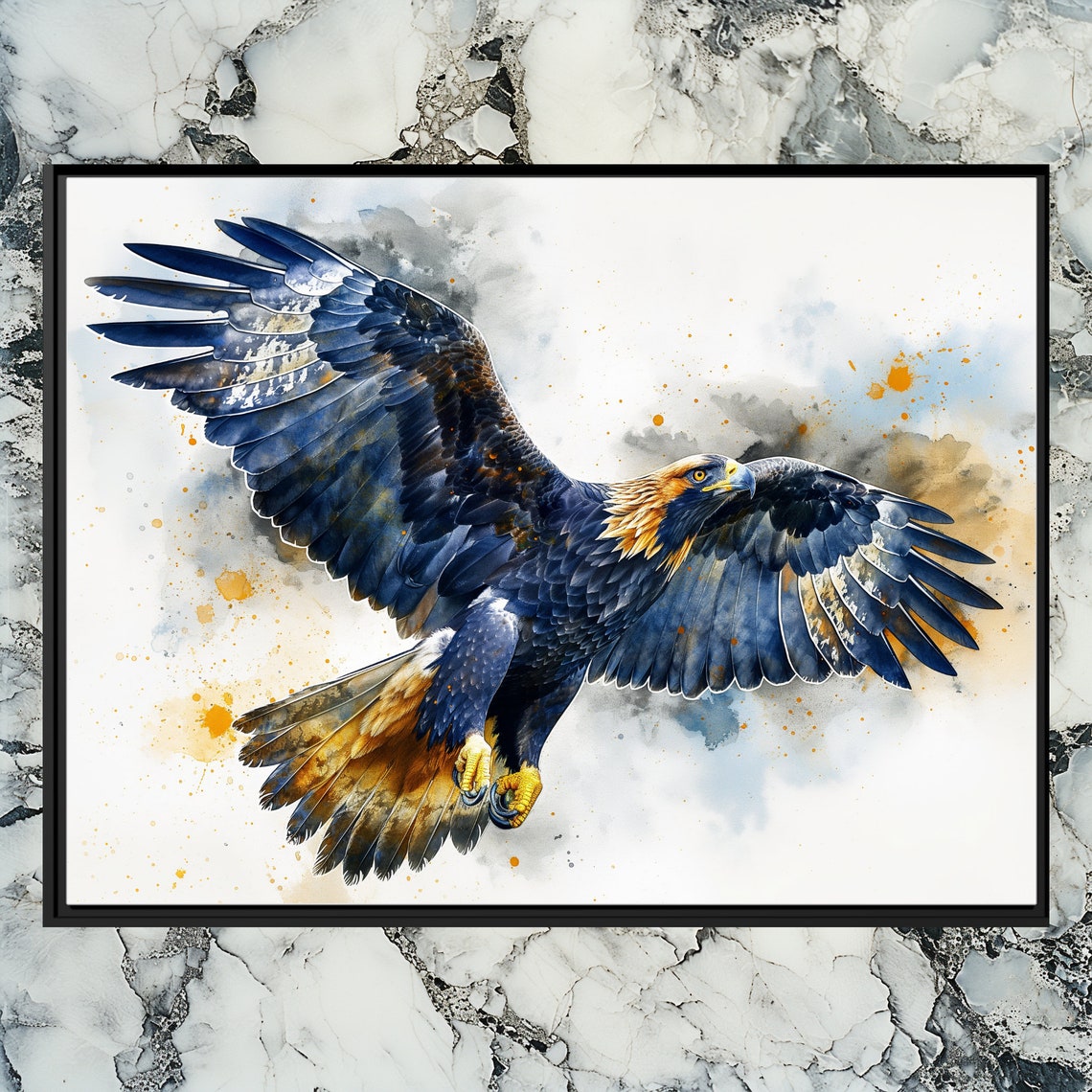 Majestic Eagle Flight Watercolor Wildlife Bird Painting Poster