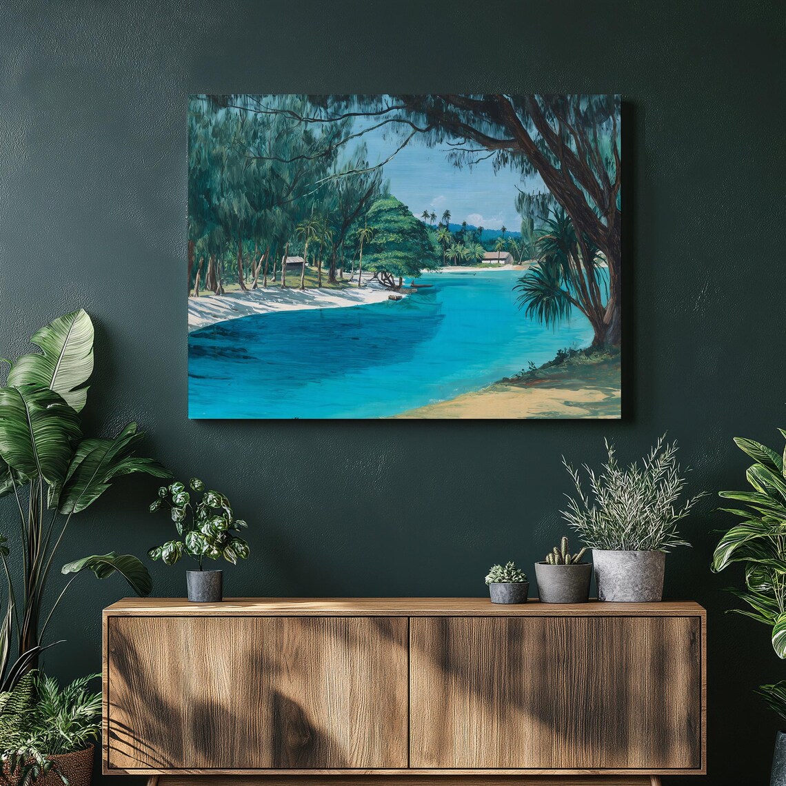 Tropical Lagoon Turquoise Water Palm Beach Coastal Painting Poster