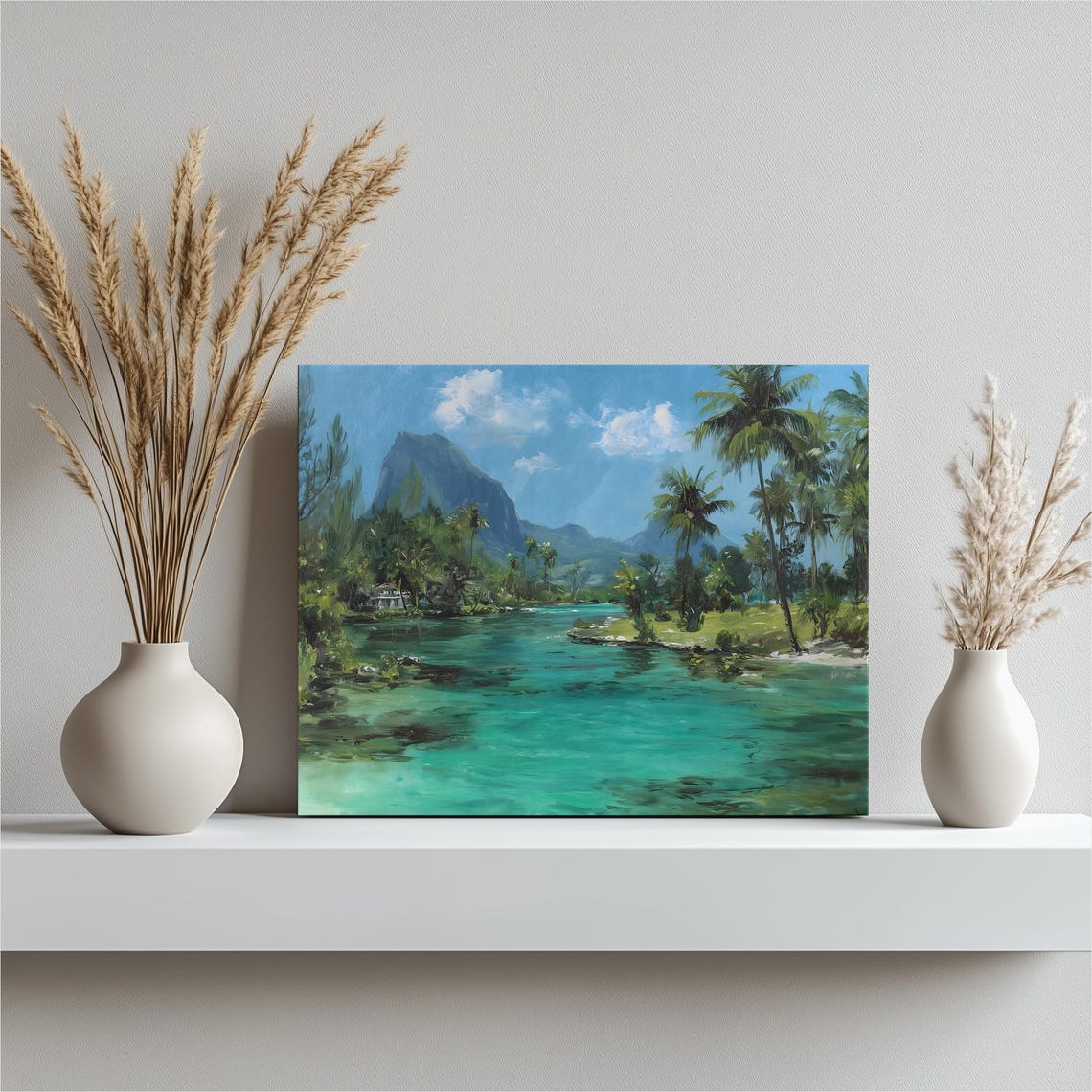 Tropical Island Lagoon Turquoise Water Palm Paradise Painting Poster