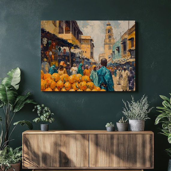 Lagos Street Market Vibrant African Market Scene Painting Poster