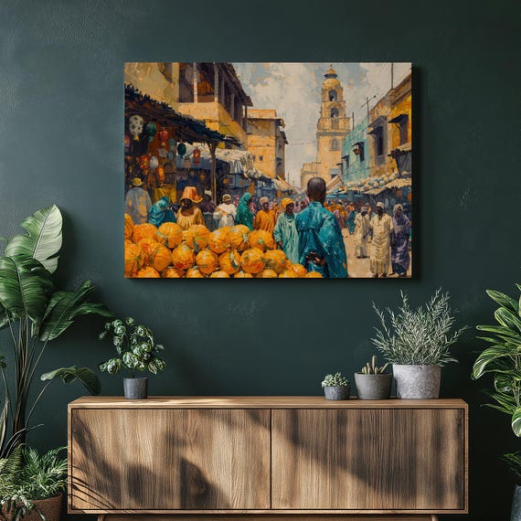 Nigeria Canvas Wall Art Vibrant Yoruba Festivals Lagos Markets Illustration High Resolution Poster Office Artwork Stretched