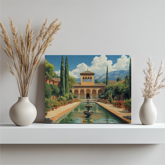 Alhambra Courtyard Moorish Arches Fountain Pool Granada Spain Poster