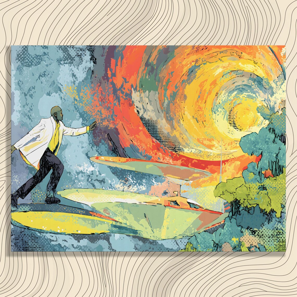 Surreal Surfing Vortex Canvas Wall Art Abstract Sky Adventure Motion Print Modern Sci Fi Surrealism Home Decor For Adults Teens