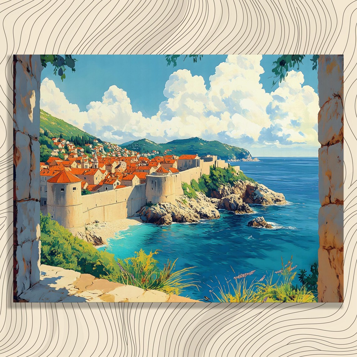 Dubrovnik Croatia Old Town Walls Adriatic Sea Coastal View Poster