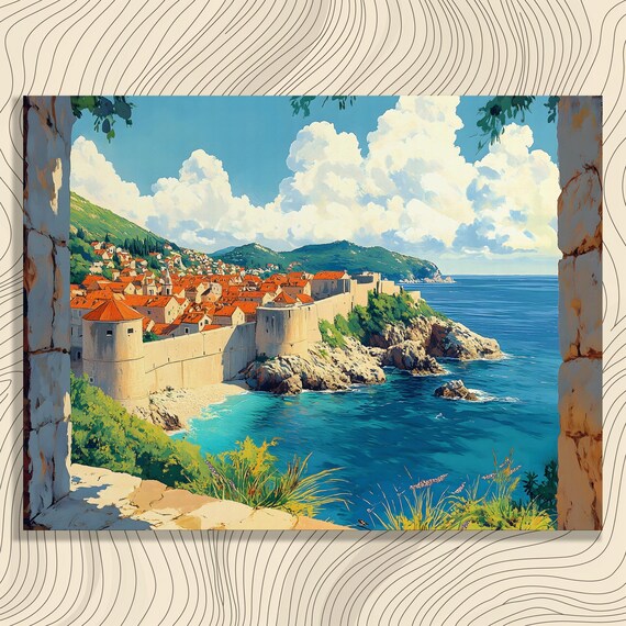 Historic Coastal Cityscape Canvas Wall Art Vintage Impressionism Landscape Print For Travel Decor And History Buff Gift Ideas