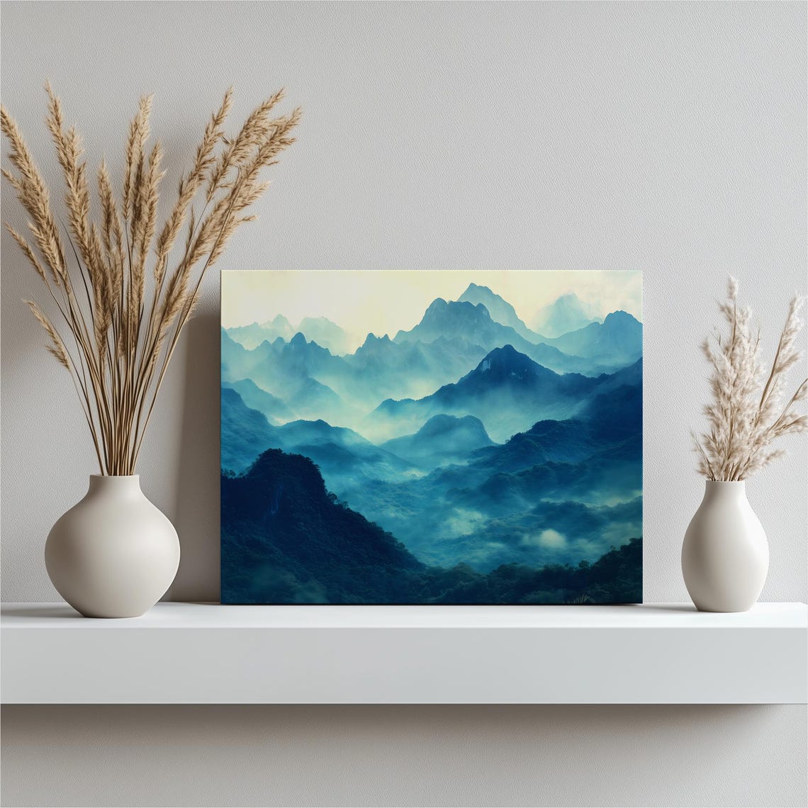Serene Misty Blue Mountain Layers Tropical Peaks Morning Poster