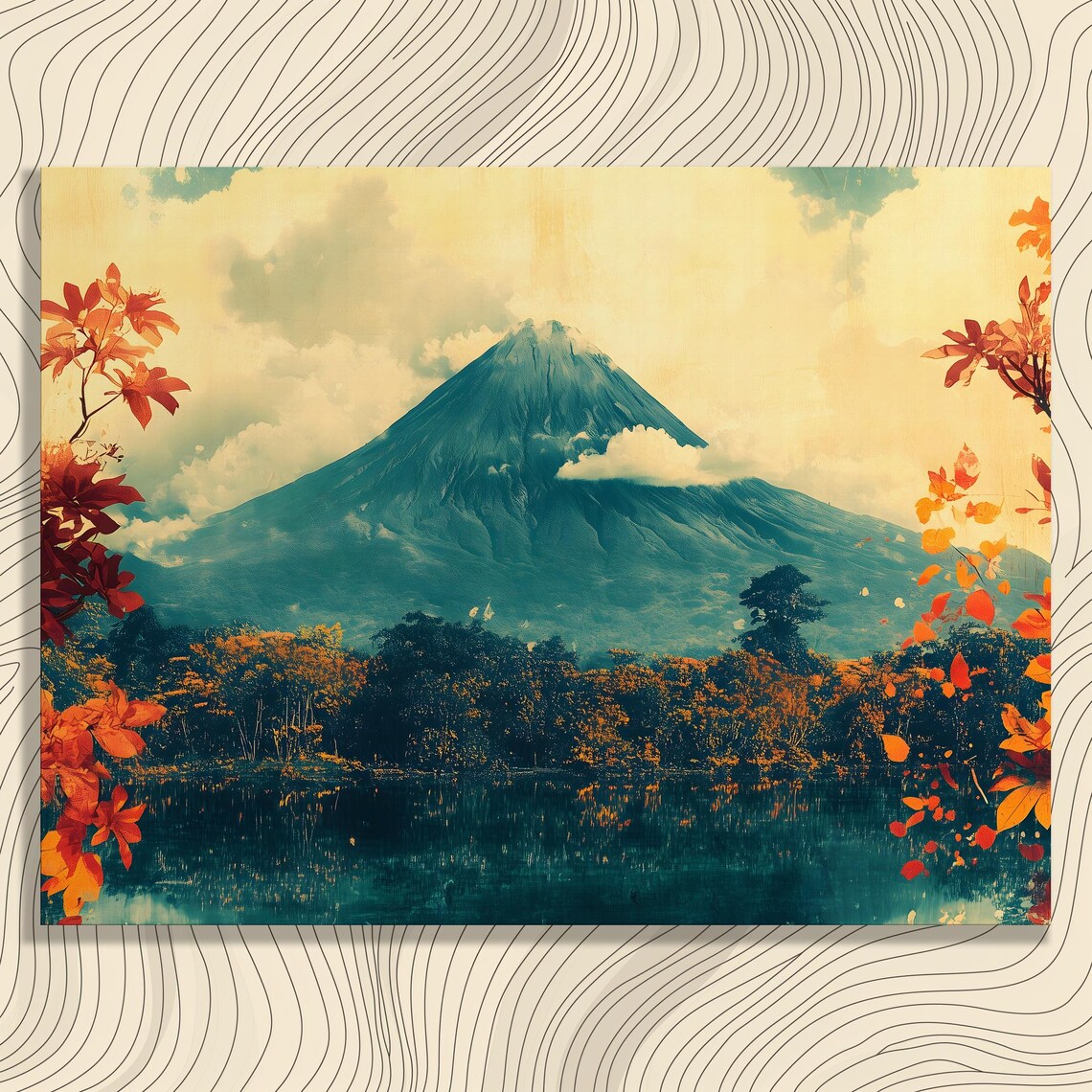 Majestic Mountain Peak Autumn Lake Reflection Vintage Art Poster