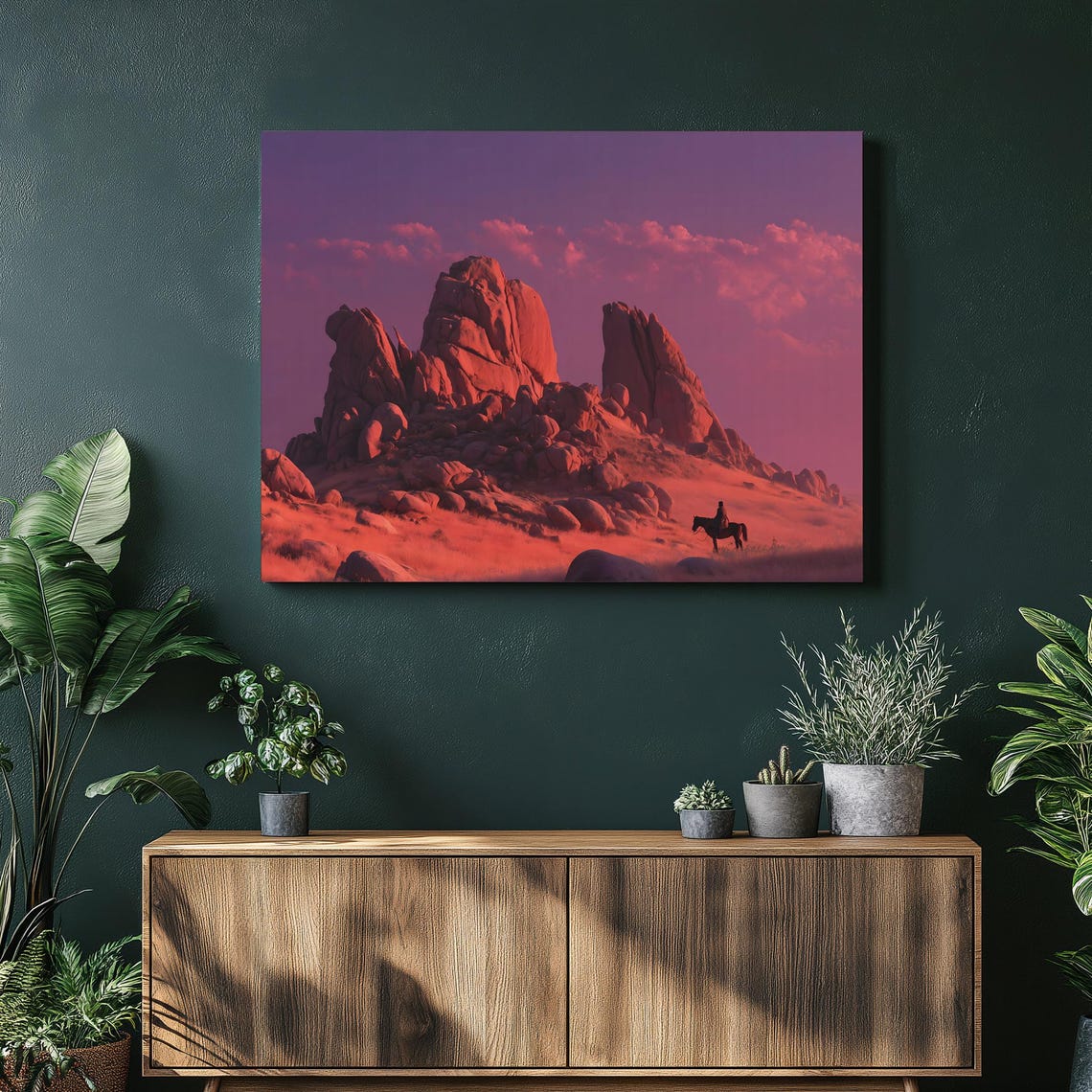 Western Cowboy Sunset Red Rock Desert Horse Rider Dusk Poster
