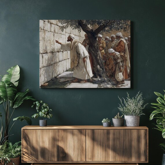 Western Wall Canvas Art Jerusalem Prayer Scene Religious Decor Historical Middle East Print Antique Faith Gift Vintage Texture