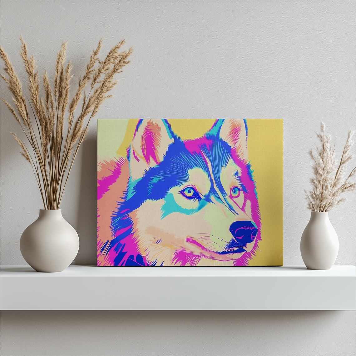 Husky Dog Neon Pop Art Portrait Vibrant Colorful Modern Poster