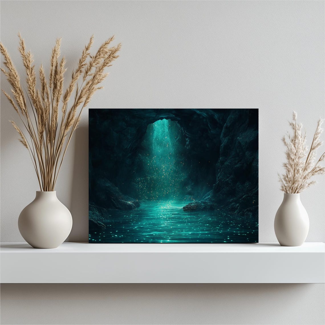Glowing Turquoise Underwater Cave Bioluminescent Seascape Wall Art
