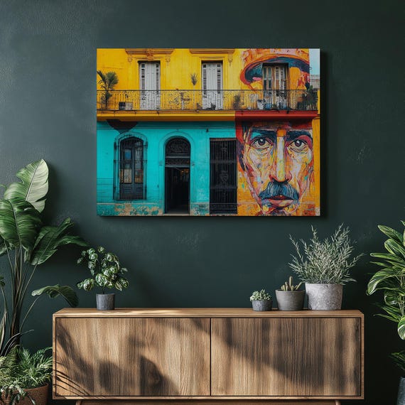 Argentina Canvas Wall Art Vibrant Buenos Aires Street Mural Yellow Turquoise Boho Home Office Decor Stretched Print
