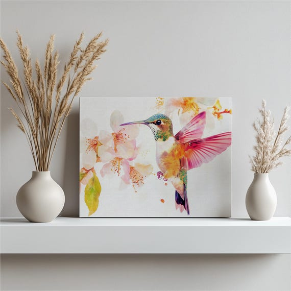 Vibrant Hummingbird Canvas Wall Art Painting Floral Nature Decor Print Bohemian Botanical Gift For Living Room Bedroom Office