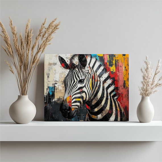 Modern Zebra Canvas Wall Art Bold And Colorful Abstract Print Unique Animal Decor Home Or Office Eye Catching Stretched Artwork
