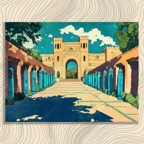 Modern Columns Pathway Canvas Wall Art Historical Landmark Architecture Print Corinthian Design Outdoor Landscape Decor