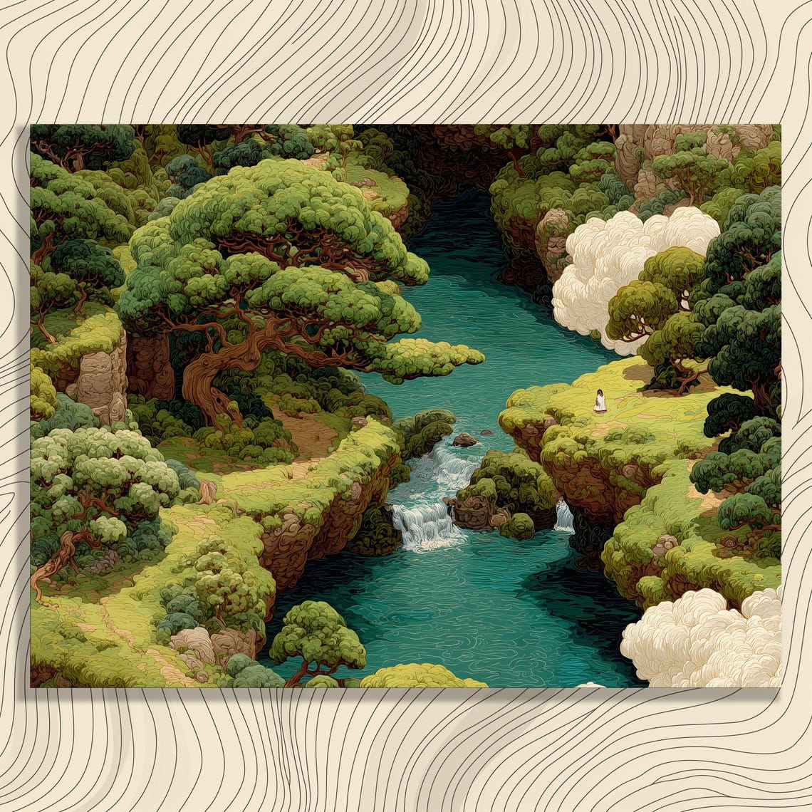 Mystical Floating Forest Island Waterfalls Fantasy Landscape Poster