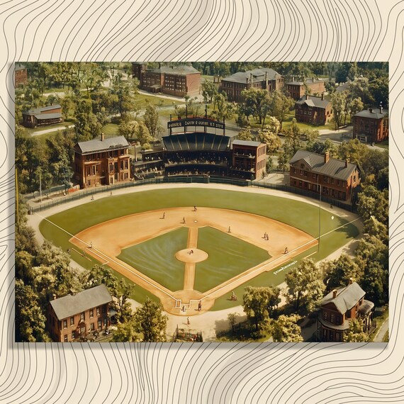 Vintage Baseball Stadium Aerial Historic Ballpark Nostalgia Wall Art