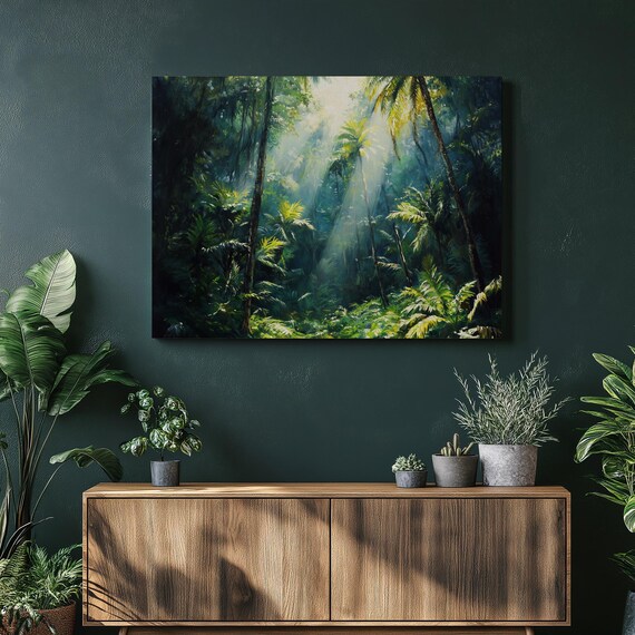 Tropical Rainforest Sunbeams Canvas Jungle Foliage Nature Print