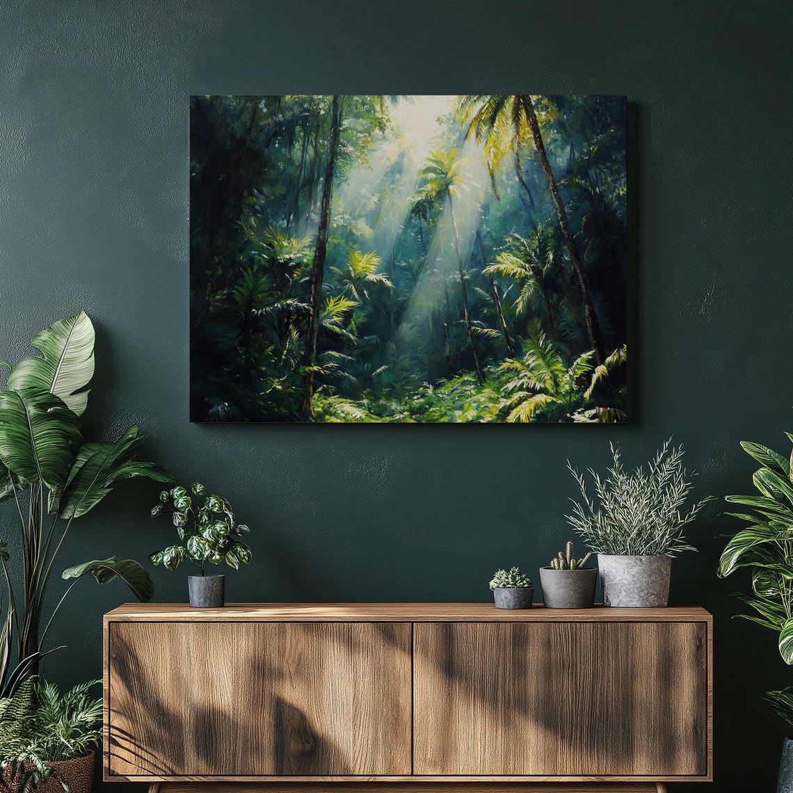 Tropical Rainforest Sunbeams Canvas Jungle Foliage Nature Print