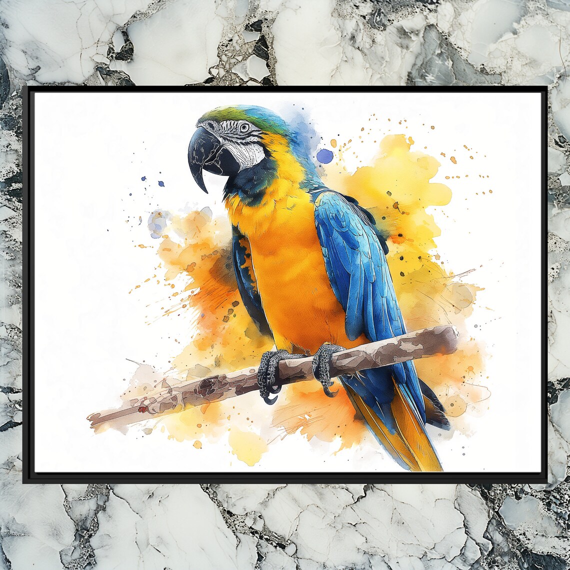 Blue Yellow Macaw Watercolor Tropical Parrot Painting Poster