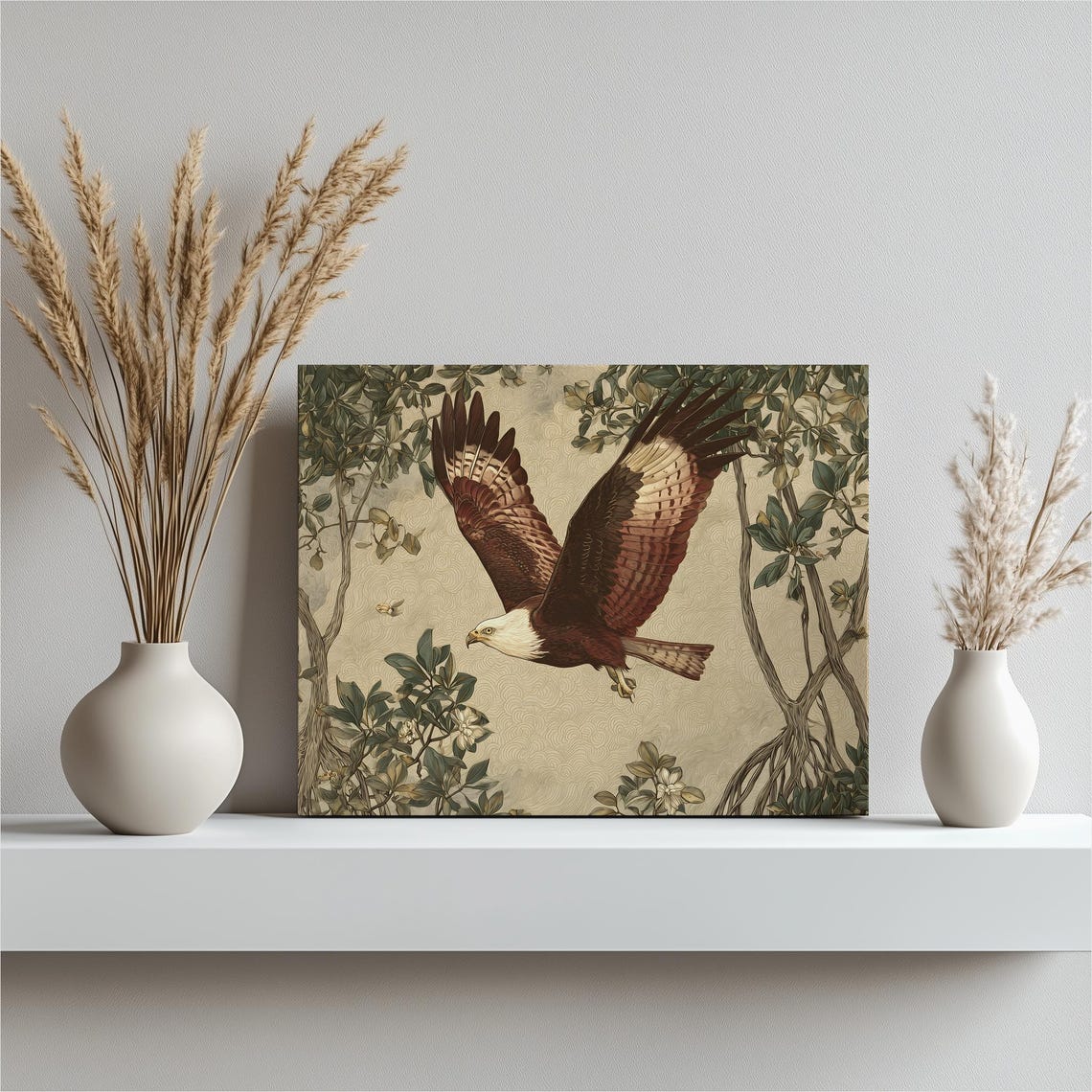 Bald Eagle Soaring Vintage Botanical Illustration Wildlife Art Poster