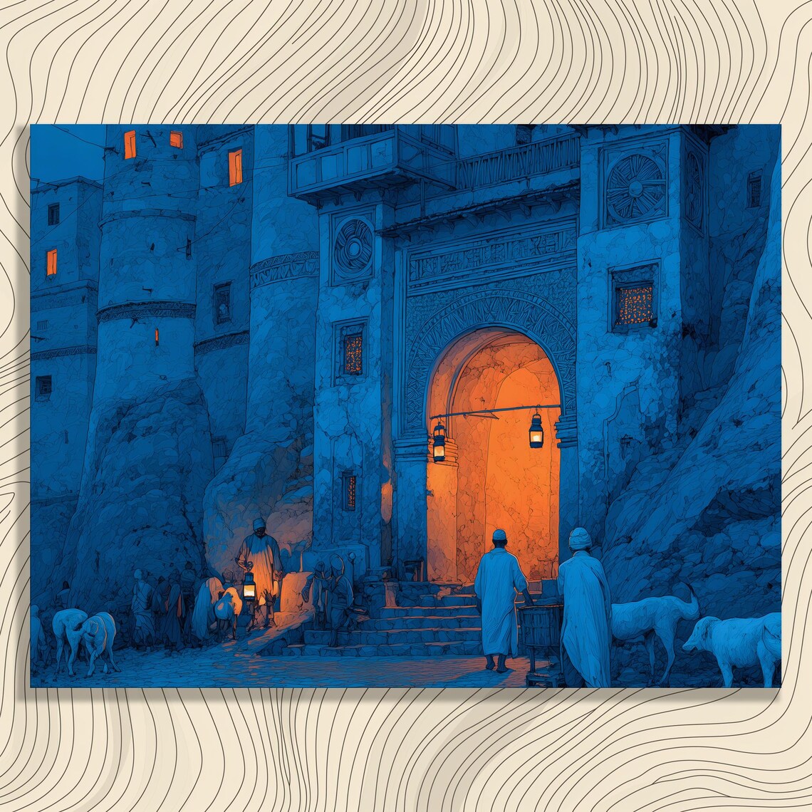 Shepherd And Sheep Lantern Night Stone Archway Traditional Art Poster