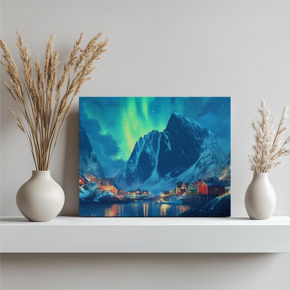 Lofoten Norway Northern Lights Fishing Village Seascape Wall Art