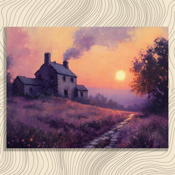 Serene Sunset Landscape Canvas Wall Art Vintage Nature Print Rustic Homestead Decor For Lovers And Enthusiasts Unique Gift