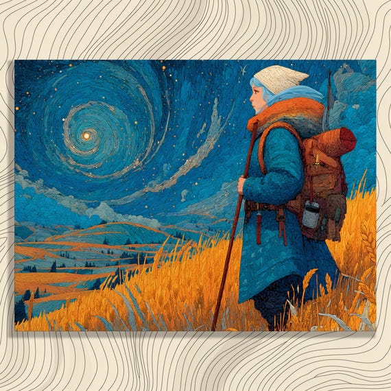 Swirling Night Sky Canvas Wall Art Unique Boho Eclectic Travel Gift Impressionist Modern Explorer Print For Nature Enthusiasts