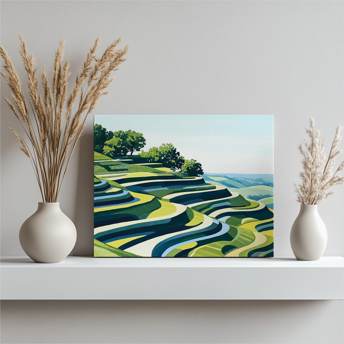 Rolling Green Terraces Modern Countryside Landscape Canvas Art Print